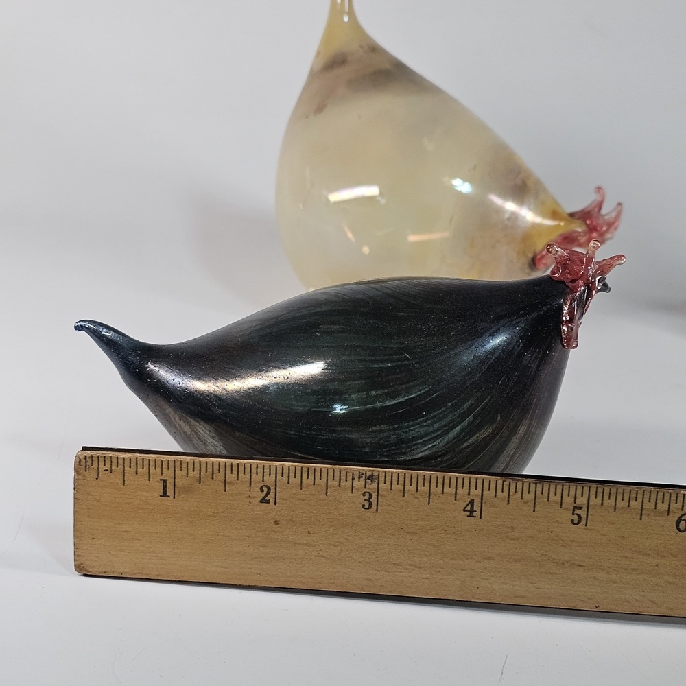 Vintage Rene Burri Mundgeblasen Blown Art Glass Hen Rooster Figurines Lot Of 3 - Picture 13 of 16